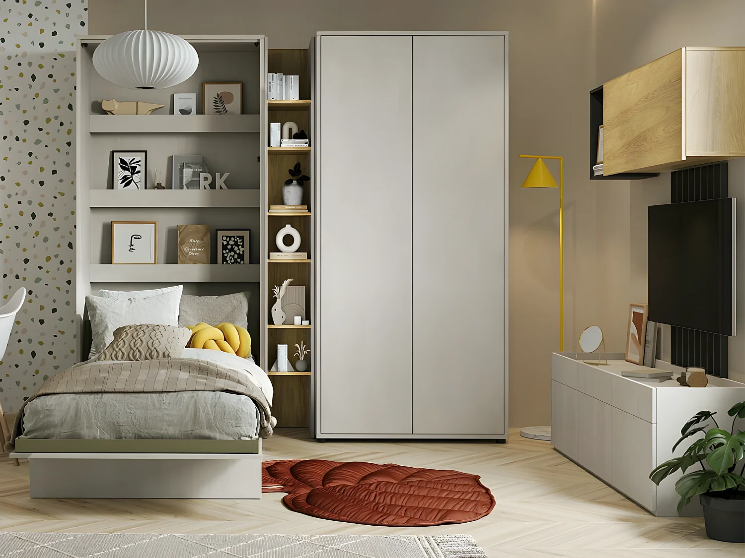 Armoire Orlbale 100, Gris clair, 218x101x55cm, Portes d'armoire: Avec des charnières