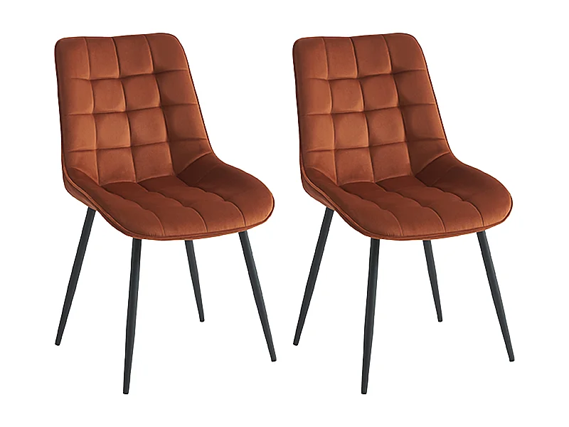 Zestaw 2 krzeseł z przeszyciami - Welur i czarny metal - Terakota - OLLUA