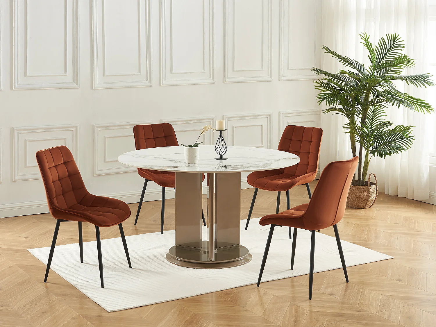 Lot de 2 chaises matelassées - Velours et métal noir - Terracotta - OLLUA