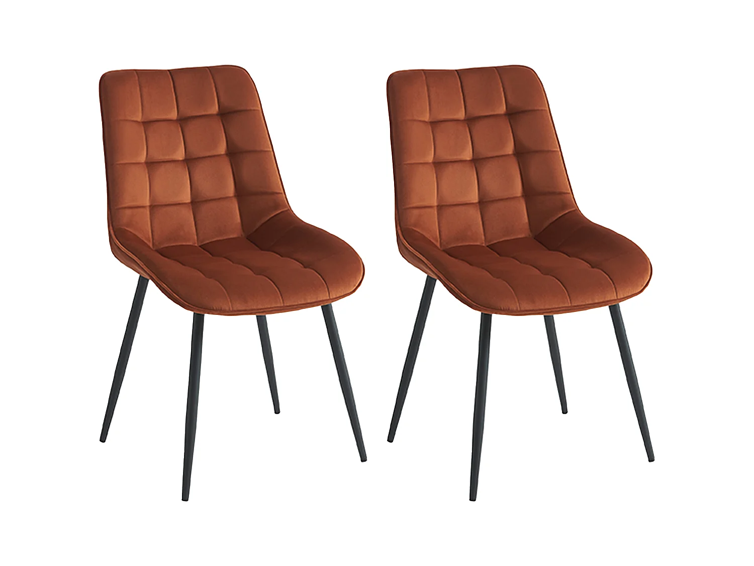 Lot de 2 chaises matelassées - Velours et métal noir - Terracotta - OLLUA