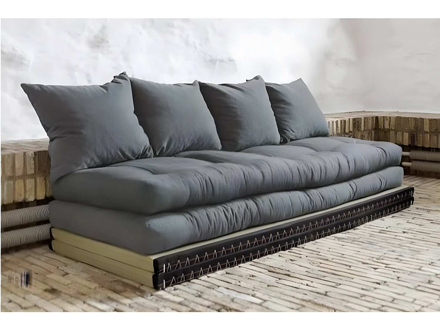 Banquette futon tatami CHICO grey couchage 2 x 70x200 cm.