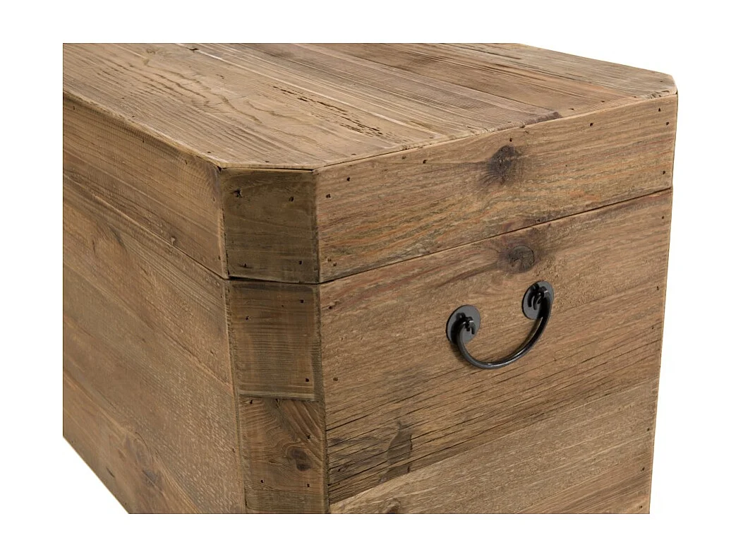 SANDY - Coffre rangement marron bois pin recyclé poignées métal noir