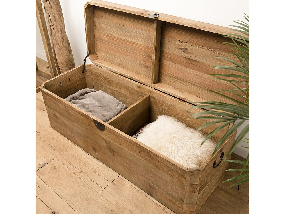 SANDY - Coffre rangement marron bois pin recyclé poignées métal noir