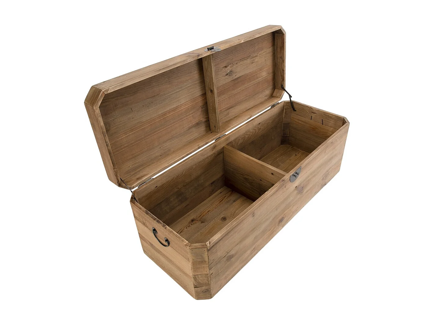 SANDY - Coffre rangement marron bois pin recyclé poignées métal noir