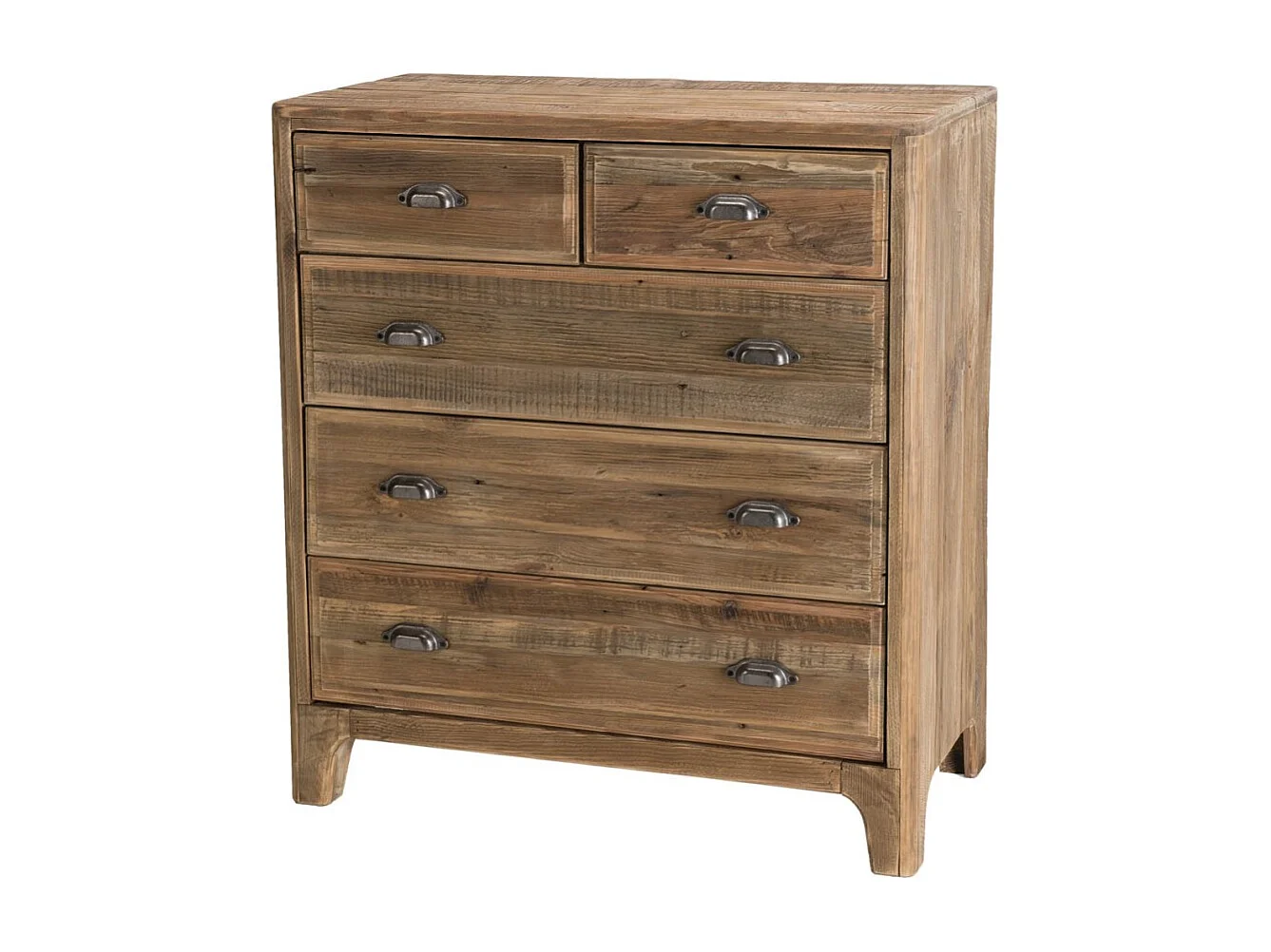 SANDY - Meuble chiffonnier marron 5 tiroirs bois pin recyclé