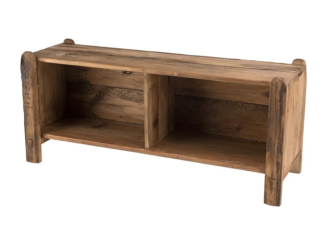 SANDY - Étagère 2 niches/Rangement chaussures marron bois Pin recyclé