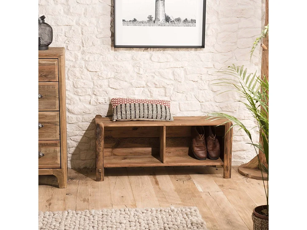 SANDY - Étagère 2 niches/Rangement chaussures marron bois Pin recyclé