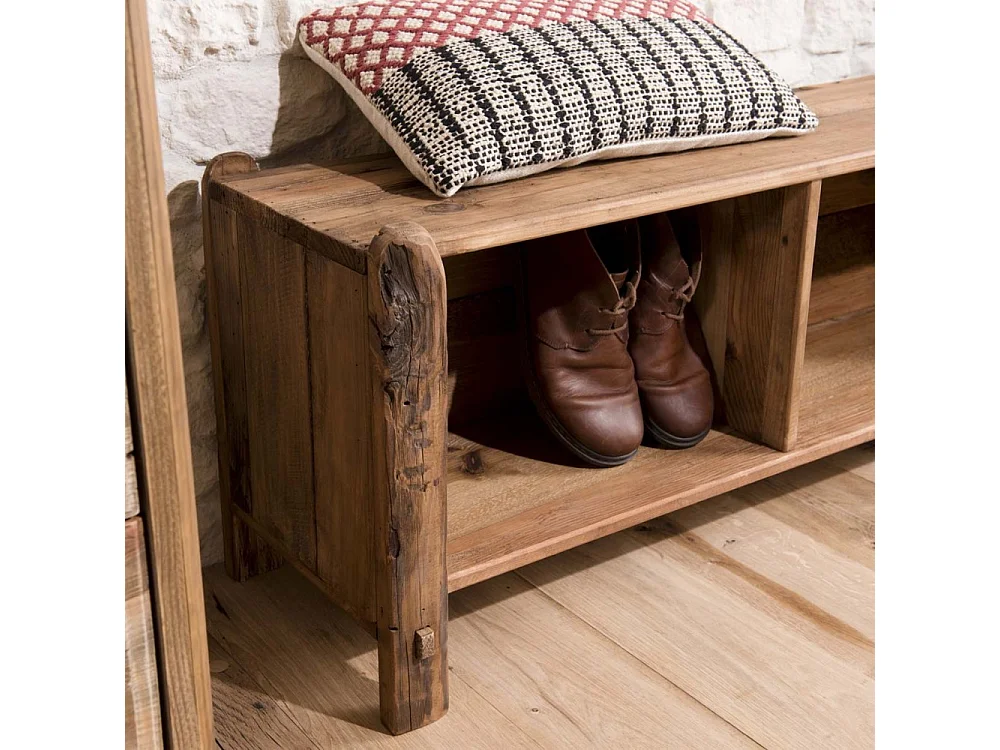 SANDY - Étagère 2 niches/Rangement chaussures marron bois Pin recyclé