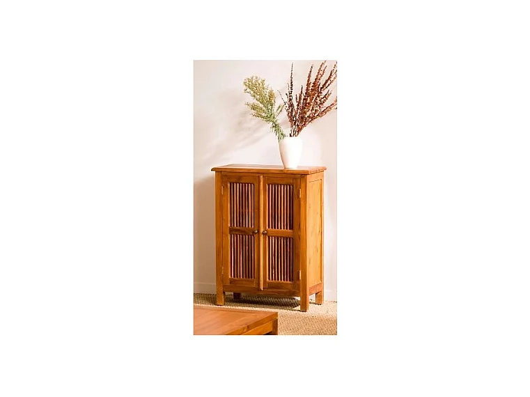 API - Meuble marron 2 portes persiennes bois Teck