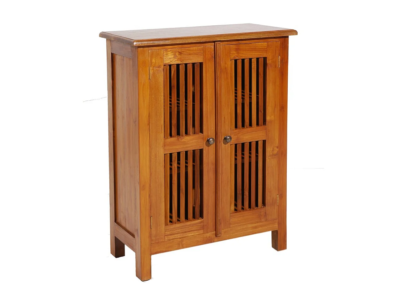 API - Meuble de rangement marron 2 portes persiennes bois Teck