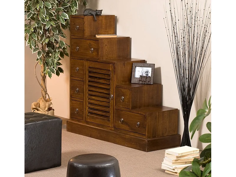 LAUREN - Meuble escalier 105x37 cm marron bois Mindi