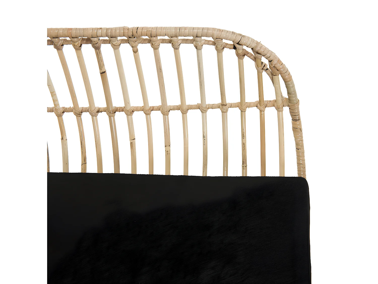 CHLOE - Fauteuil rotin naturel LONG ISLAND coussin noir pieds métal