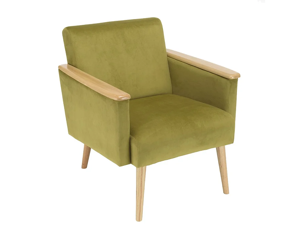 AGATHE - Fauteuil pieds accoudoirs bois et tissu velours vert