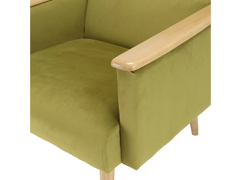 AGATHE - Fauteuil pieds accoudoirs bois et tissu velours vert