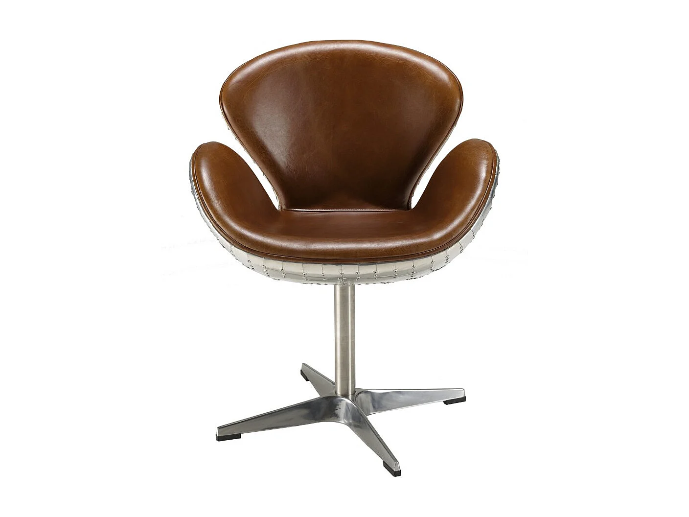 GASTON - Fauteuil NEVADA vintage cuir marron pied aluminium
