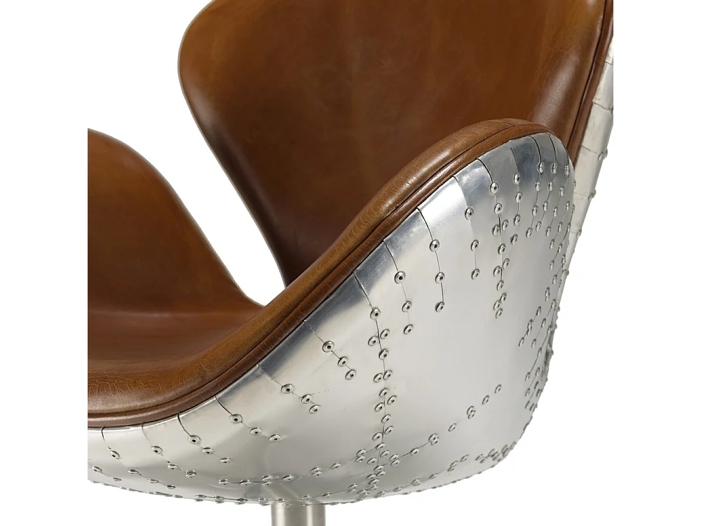 GASTON - Fauteuil NEVADA vintage cuir marron pied aluminium