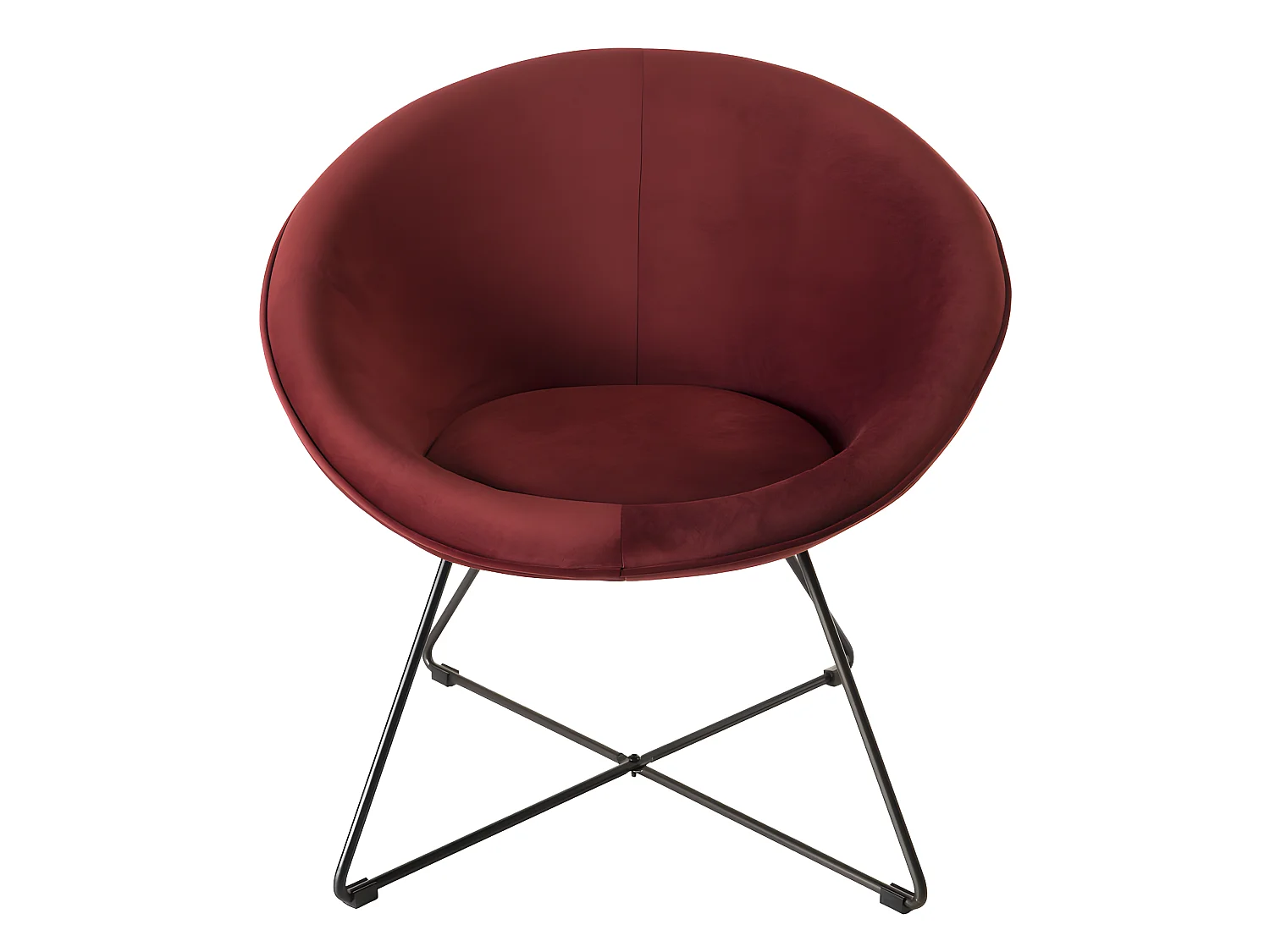 ALBANE - Fauteuil cocooning tissu velours bordeaux pieds croisés métal