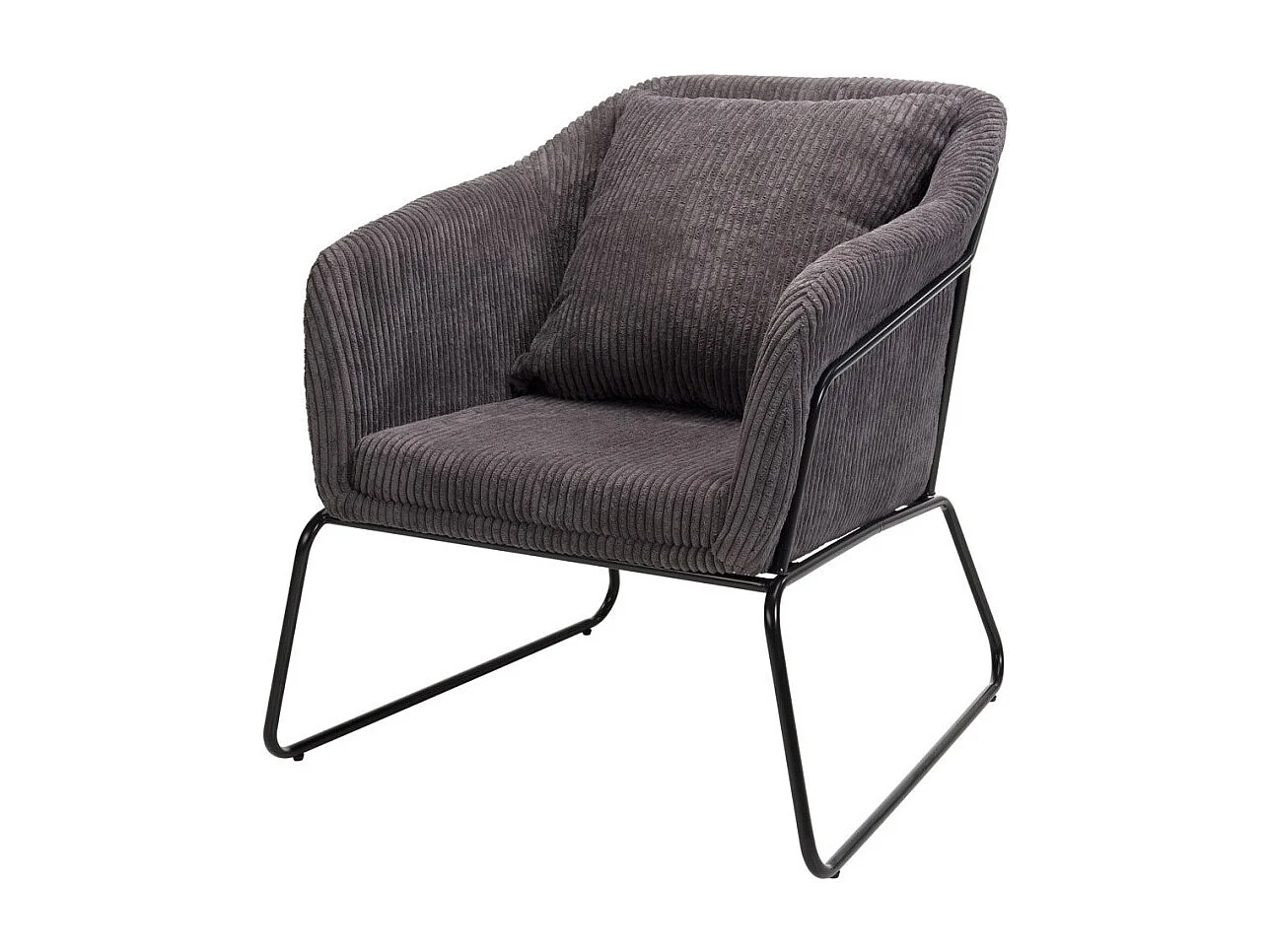 AGATHE - Fauteuil pieds évasés métal et tissu velours cotelé gris