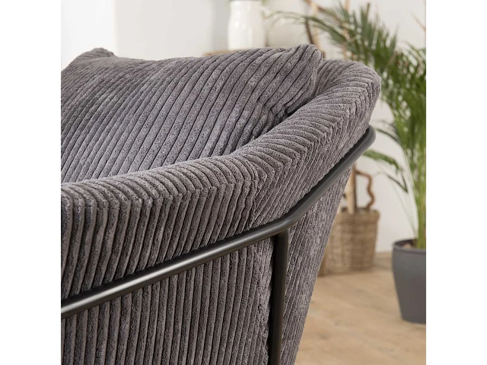 AGATHE - Fauteuil pieds évasés métal et tissu velours cotelé gris