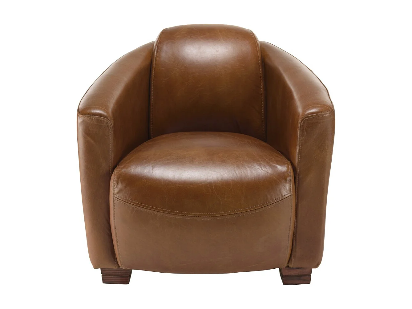 GASTON - Fauteuil CHICAGO vintage cuir marron pieds bois