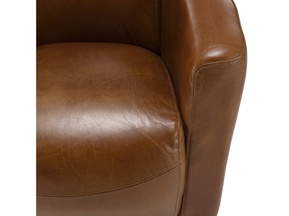 GASTON - Fauteuil CHICAGO vintage cuir marron pieds bois