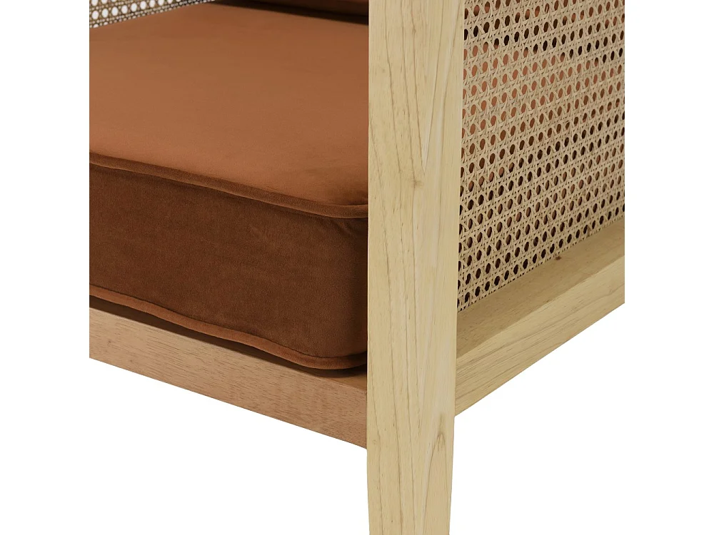 AGATHE - Fauteuil cannage assise amovible velours orange