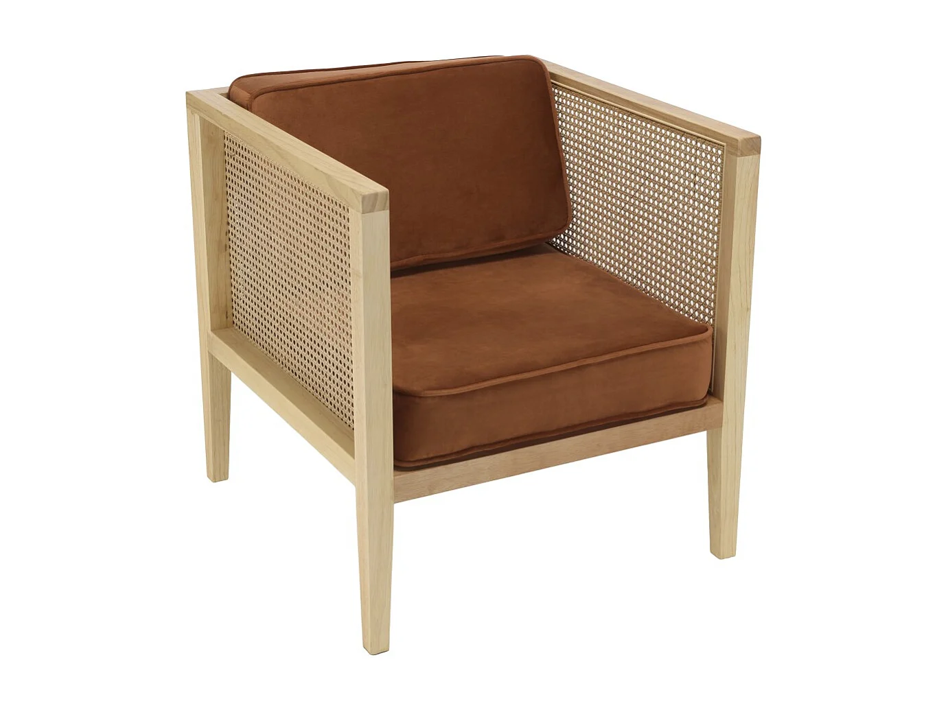 AGATHE - Fauteuil cannage assise amovible velours orange