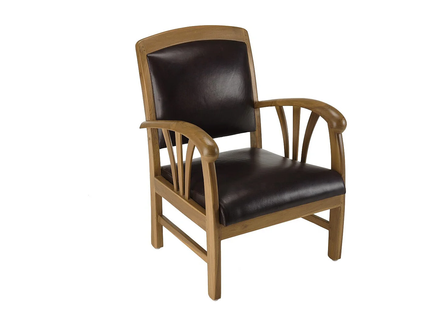 DAK - Fauteuil en bois de teck et cuir marron