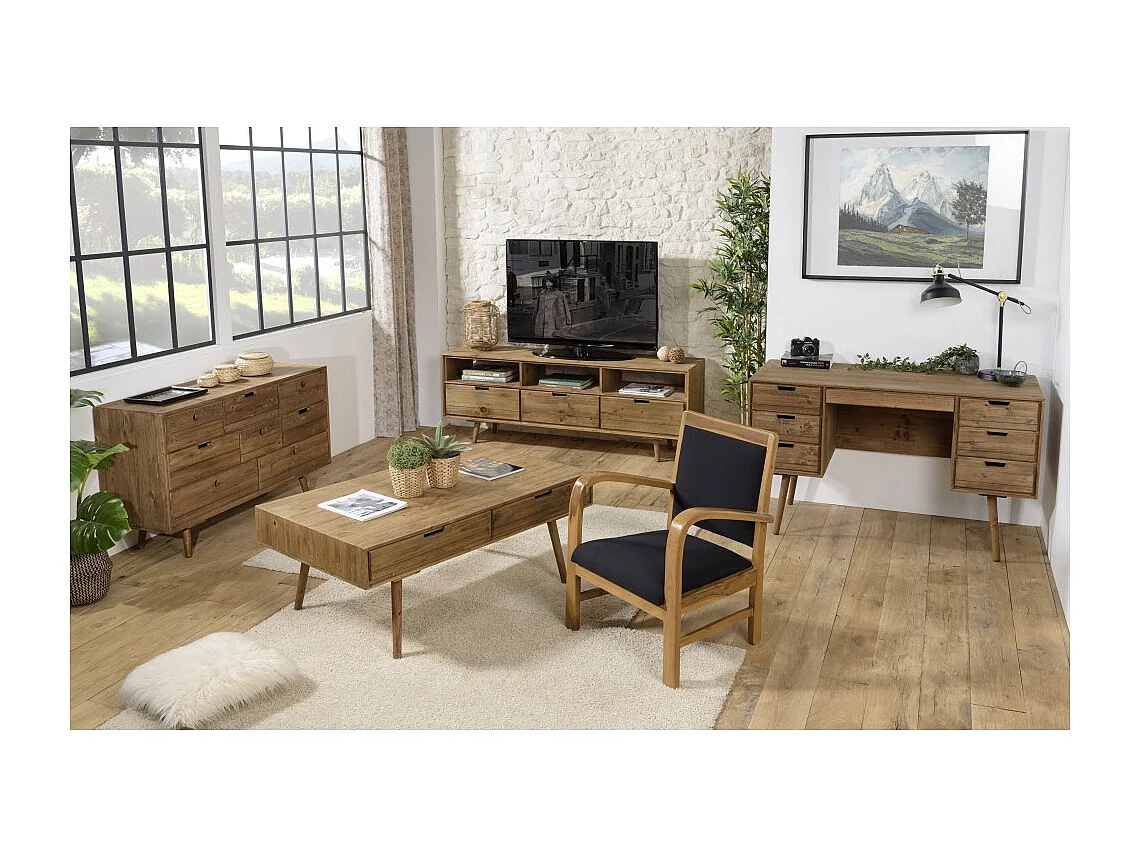 DAK - Fauteuil scandi en bois de teck et tissu noir