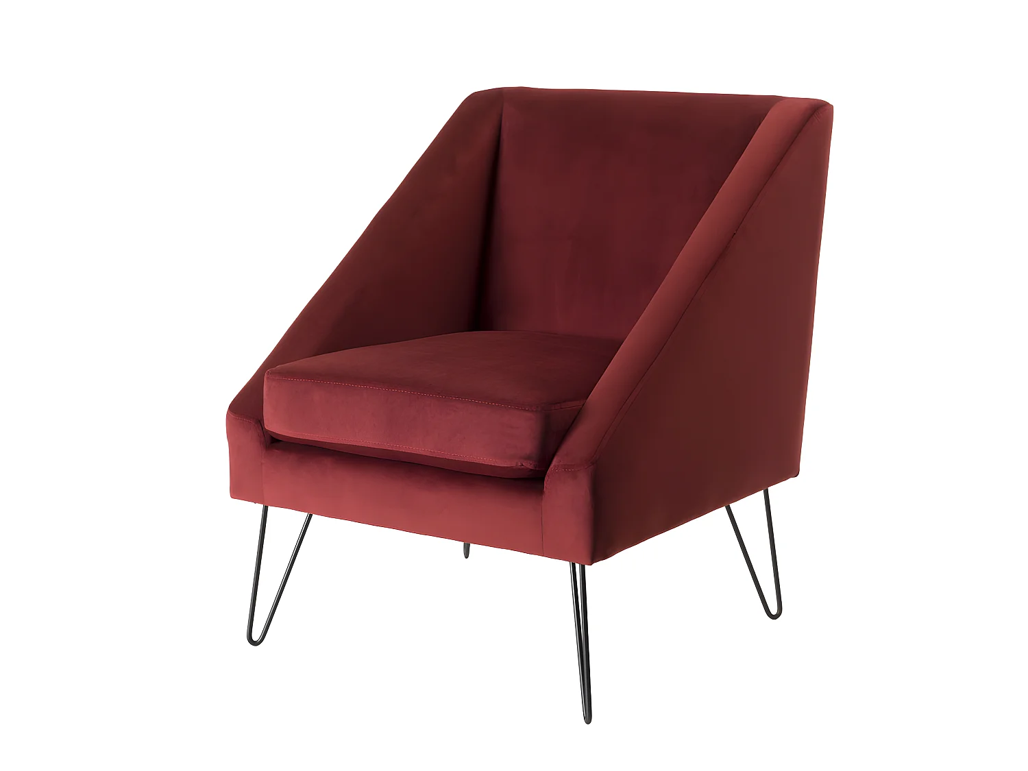 ALBANE - Fauteuil tissu velours bordeaux pieds épingles métal