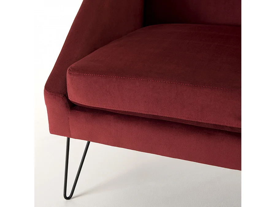ALBANE - Fauteuil tissu velours bordeaux pieds épingles métal
