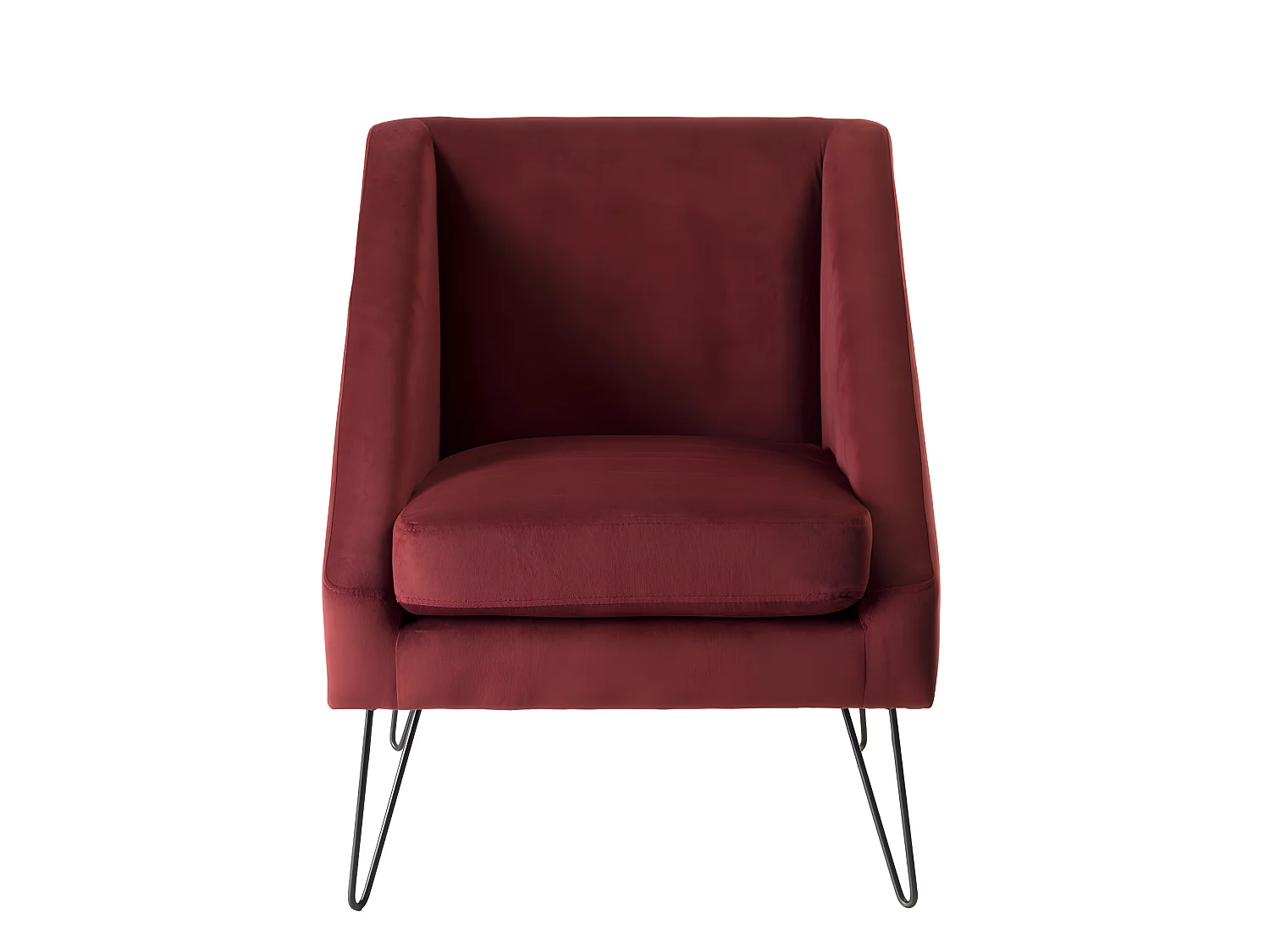 ALBANE - Fauteuil tissu velours bordeaux pieds épingles métal