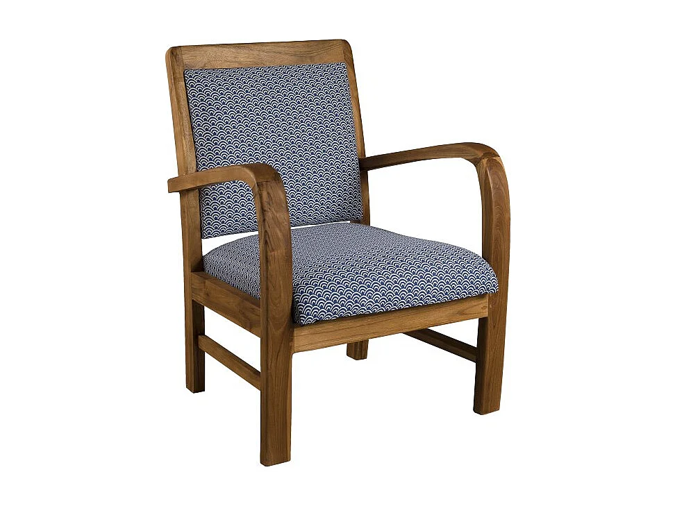 DAK - Fauteuil bois teck tissu bleu scandi