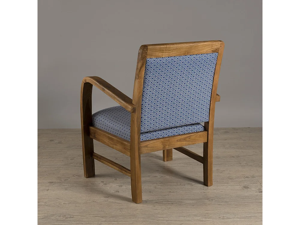 DAK - Fauteuil bois teck tissu bleu scandi