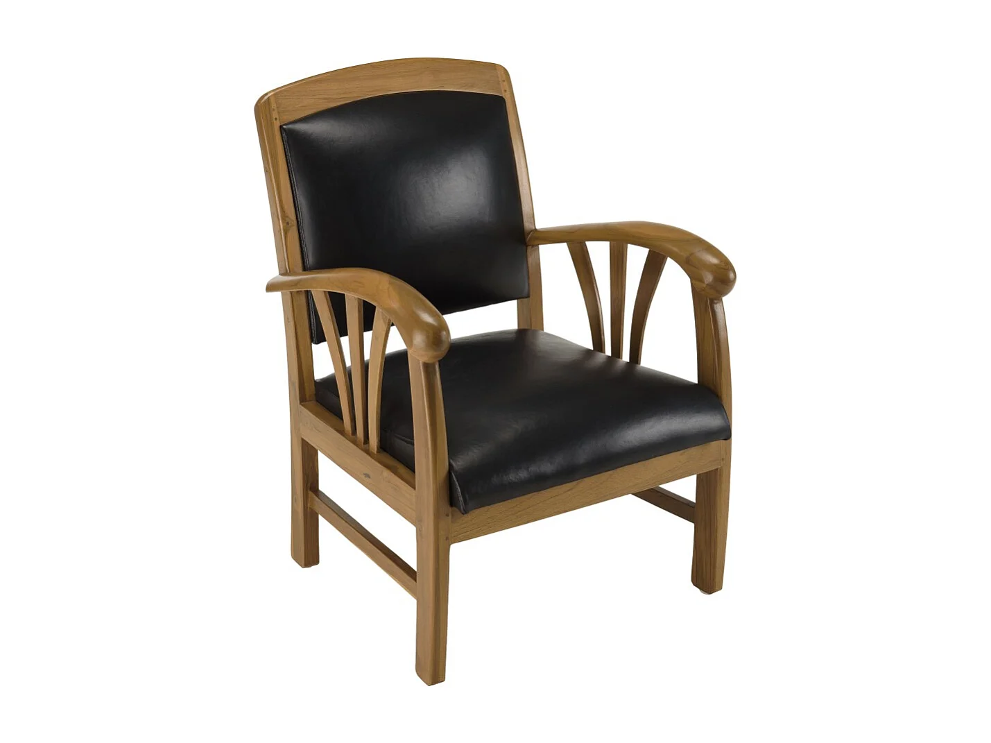 DAK - Fauteuil en bois de teck et cuir noir