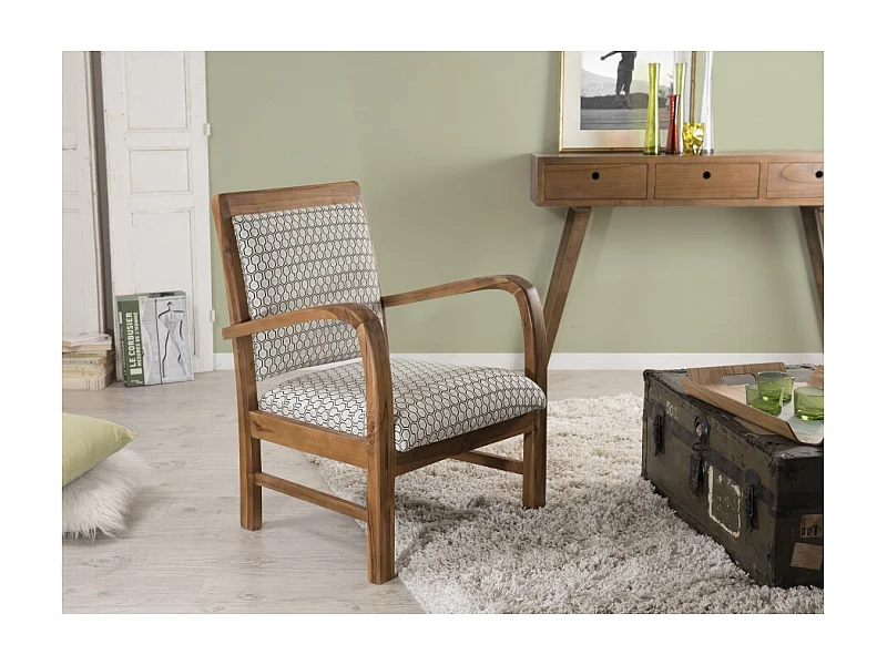 DAK - Fauteuil hexago en bois de teck tissu vert scandi