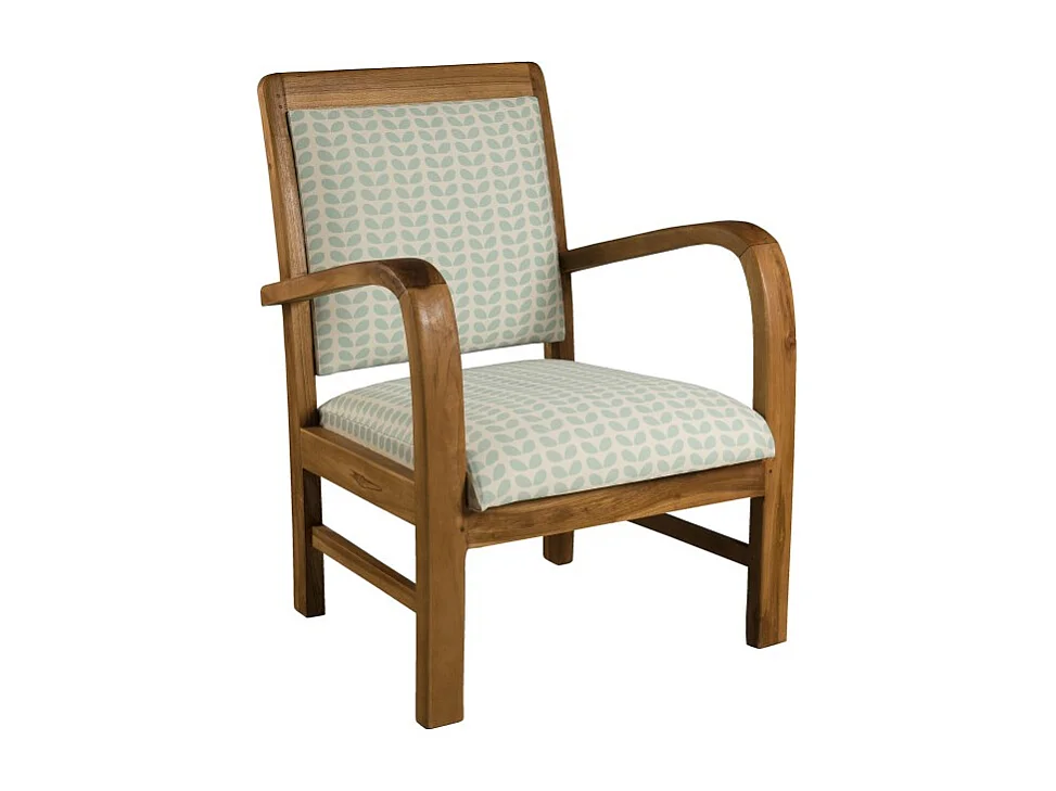 DAK - Fauteuil bois teck scandi tissu bleu clair 'pétales'