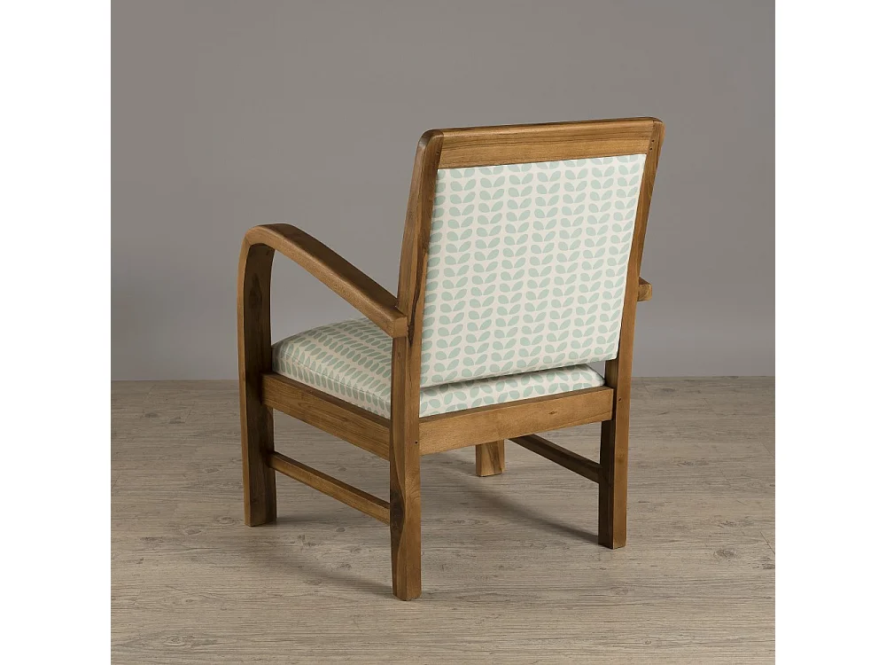 DAK - Fauteuil bois teck scandi tissu bleu clair 'pétales'