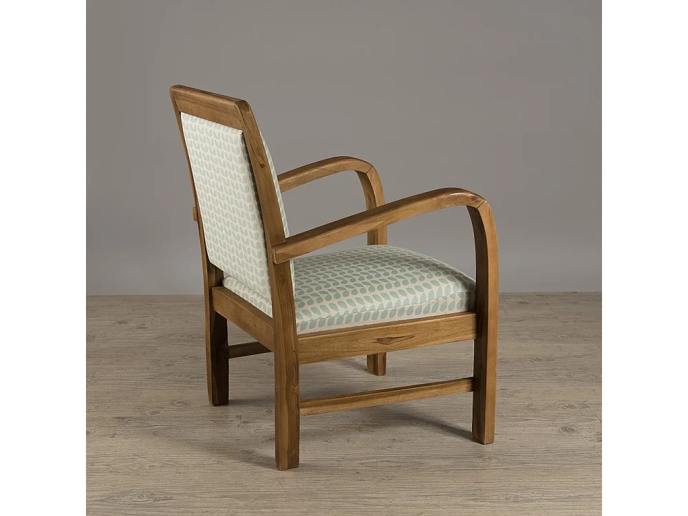 DAK - Fauteuil bois teck scandi tissu bleu clair 'pétales'