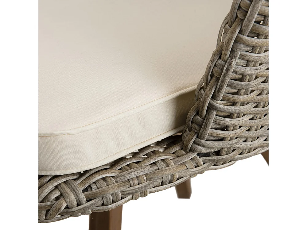 VICK - Chaise de jardin en rotin en bois Acacia et coussin blanc