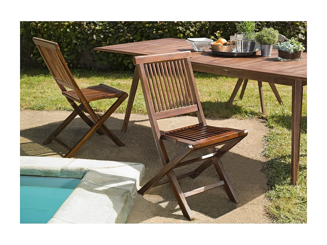 MAEVA - Ensemble de 2 chaises de jardin Java en bois Teck huilé