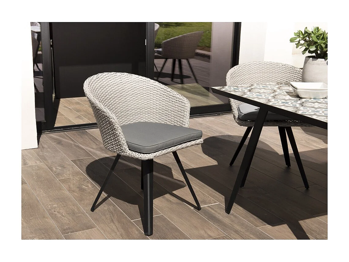 VICK - Chaise de jardin en rotin synthétique gris avec coussin gris