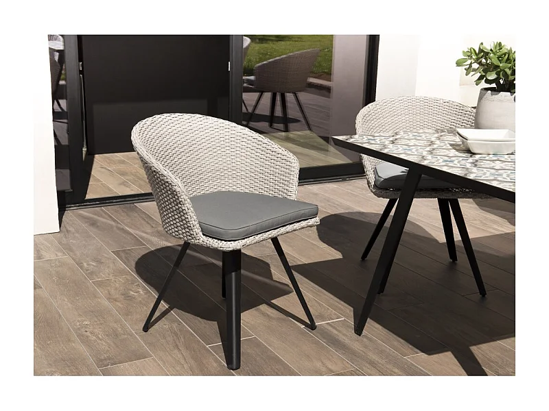 VICK - Chaise de jardin en rotin synthétique gris avec coussin gris