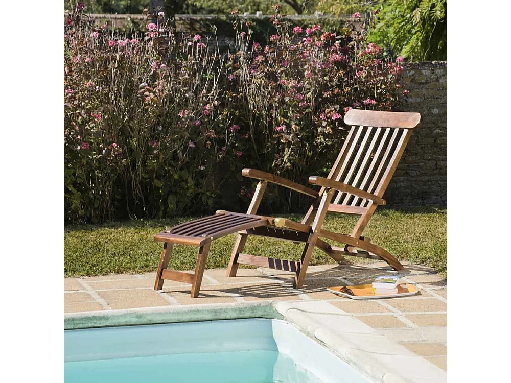 MAEVA - Chaise longue de jardin en bois teck huilé