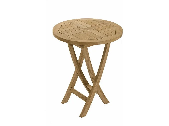 HARRIS - SALON DE JARDIN EN BOIS TECK 2 pers - 1 Table ronde pliante 60 cm et 2 chaises textilène couleur taupe
