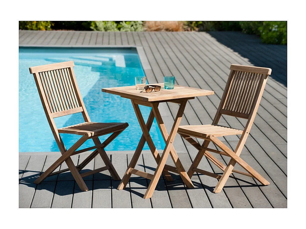 FUN - Ensemble de jardin - table carrée et 2 chaises en bois de teck