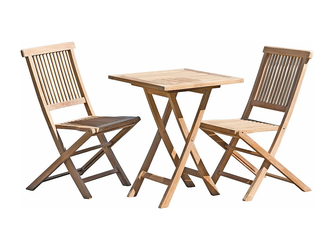 FUN - Ensemble de jardin - table carrée et 2 chaises en bois de teck