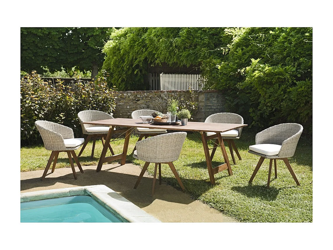 VICK - Ensemble de jardin bois acacia, table rect. + 6 fauteuils