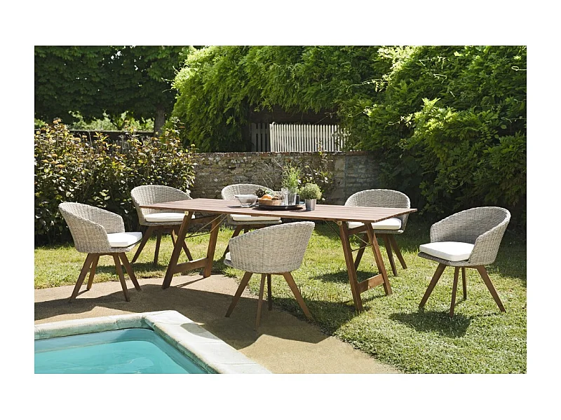VICK - Ensemble de jardin bois acacia, table rect. + 6 fauteuils