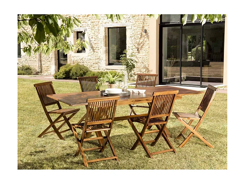 MAEVA - Ensemble de jardin bois teck huilé table 180*240 et 6 chaises